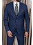 Erkek Slim Fit Sivri Yaka Lacivert Yelekli Takım Elbise 3
