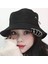 Siyah K-Pop Piercing Çengelli Iğne Modelli Bucket Şapka 1