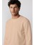 Relax Fit Rahat Kesim Pamuklu Basic Bej Bisiklet Yaka Sweatshirt 1