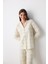 Pamuklu Ekru Checked Ekru Gömlek Pantolon Pijama Takımı 4