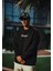 Oversize Bisiklet Yaka Baskılı Sweatshirt - Siyah 1