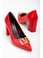Lisse Kırmızı Cilt Toka Detaylı Kalın Topuklu Ayakkabı 1