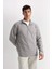Gri Tüylenme Yapmayan Soğuk Geçirmez Regular Fit Dik Yaka Fermuarlı Polar Sweatshirt Y3996AZNS 3