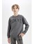 Erkek Çocuk Antrasit Oversize Geniş Kalıp Bisiklet Yaka Baskılı Kalın Okul Sweatshirt D1643A824AU 1