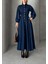 Beli Büzgülü Çıt Çıt Kapamalı Denim Elbise KOYU MAVİ 9249-E 2