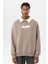 Polo Yaka Oversıze Baskılı Sweatshırt Vizon 2