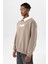 Polo Yaka Oversıze Baskılı Sweatshırt Vizon 3
