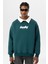 Polo Yaka Oversıze Baskılı Sweatshırt Petrol 2