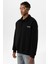 Polo Yaka Baskılı Oversıze Sweatshırt Siyah 3