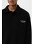 Polo Yaka Baskılı Oversıze Sweatshırt Siyah 4