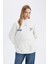 Beyaz Oversize Fit Geniş Kalıp Kapüşonlu Sırt Baskılı Kalın Sweatshirt D6878AX24WN 5