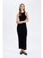 Bodycon Vücudu Saran Halter Yaka Basic Düz Fitilli Kaşkorse Kolsuz Maxi Siyah Elbise A4828AX24WN 1