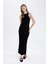 Bodycon Vücudu Saran Halter Yaka Basic Düz Fitilli Kaşkorse Kolsuz Maxi Siyah Elbise A4828AX24WN 2