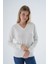 Kadın Ekru %100 Organik Pamuk V Yaka Triko Kazak Bluz TRIST-6102 1