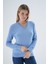 Kadın Mavi %100 Organik Pamuk V Yaka Triko Kazak Bluz TRIST-6102 1
