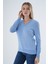 Kadın Mavi %100 Organik Pamuk V Yaka Triko Kazak Bluz TRIST-6102 3