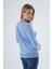 Kadın Mavi %100 Organik Pamuk V Yaka Triko Kazak Bluz TRIST-6102 5