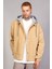 Erkek Bej Çıkarılabilir Kapüşonlu Oversize Pamuklu Kadife Ceket 1