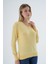Kadın Sarı %100 Organik Pamuk V Yaka Triko Kazak Bluz TRIST-6102 2