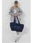 Nakış Detaylı Ortaboy %100 Pamuk Indigo Kadın Omuz Çantası Tote Bag 2