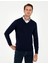 Erkek Lacivert Slim Fit V Yaka Basic Triko Kazak 50296583-VR033 3