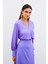 V Yaka Saten Bluz - Lila 1