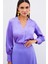 V Yaka Saten Bluz - Lila 3