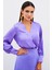 V Yaka Saten Bluz - Lila 4