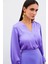 V Yaka Saten Bluz - Lila 5