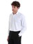 Beyaz Slim Fit Düz 100% Pamuk Açık Italyan Yaka Uzun Kollu Saten Gömlek 3