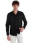 Siyah Comfort Fit Düz 100% Pamuk Slim Yaka Uzun Kollu Spor Gömlek 4