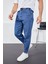 Erkek Koyu Mavi Baggy Fit Rahat Kalıp Paçası Lastikli ve Cırtlı Pantolon 1