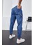 Erkek Koyu Mavi Baggy Fit Rahat Kalıp Paçası Lastikli ve Cırtlı Pantolon 2