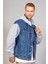 Erkek Oversize Mavi Kollar Polar Kapüşonlu Kot Ceket 1