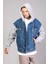 Erkek Oversize Mavi Kollar Polar Kapüşonlu Kot Ceket 2