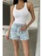 Dekoratif Dikiş Detaylı Fermuarlı Jean Mini Kadın Denim Şort 2