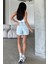 Dekoratif Dikiş Detaylı Fermuarlı Jean Mini Kadın Denim Şort 5