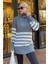 Gri Oversize Balıkçı Yaka Çizgili Kazak MG2168 1