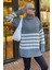 Gri Oversize Balıkçı Yaka Çizgili Kazak MG2168 2