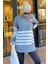 Gri Oversize Balıkçı Yaka Çizgili Kazak MG2168 4