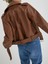 Ronada Wuwei Kahverengi Crop Slim Fit Deri Ceket 1