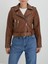 Ronada Wuwei Kahverengi Crop Slim Fit Deri Ceket 3