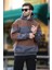 Füme Kapüşonlu Renk Bloklu Cep Detaylı Erkek Sweatshirt 7044 3