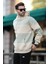 Bej Kapüşonlu Renk Bloklu Cep Detaylı Erkek Sweatshirt 7044 1