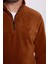 Unisex Standart Fit Rahat Kesim Tüylenme Yapmayan Soğuk Geçirmez Kahverengi Polar Sweatshirt 4