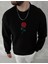 Unisex Bisiklet Yaka Ön ve Arka Baskılı Sweatshirt - Siyah 1