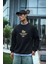 Kışlık Bisiklet Yaka Ön ve Arka Baskılı Sweatshirt - Siyah 2