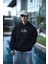 Üç Iplik Penye Kapşonlu Baskılı Sweatshirt - Siyah 1