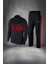 Erkek Siyah Supra Penye Kumaş Rahat Eşofman Takımı (S-3xl) 1