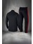 Erkek Siyah Supra Penye Kumaş Rahat Eşofman Takımı (S-3xl) 4